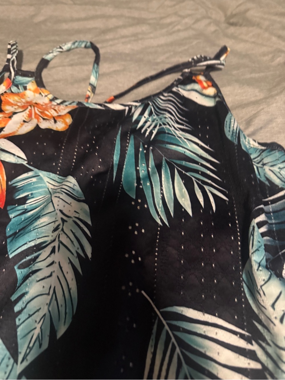 Black Tropical Floral Slip Dress with Orange Accents - Picture 3 of 5